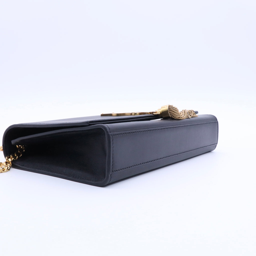 Black Leather Medium Kate Tassel Shoulder Bag twins