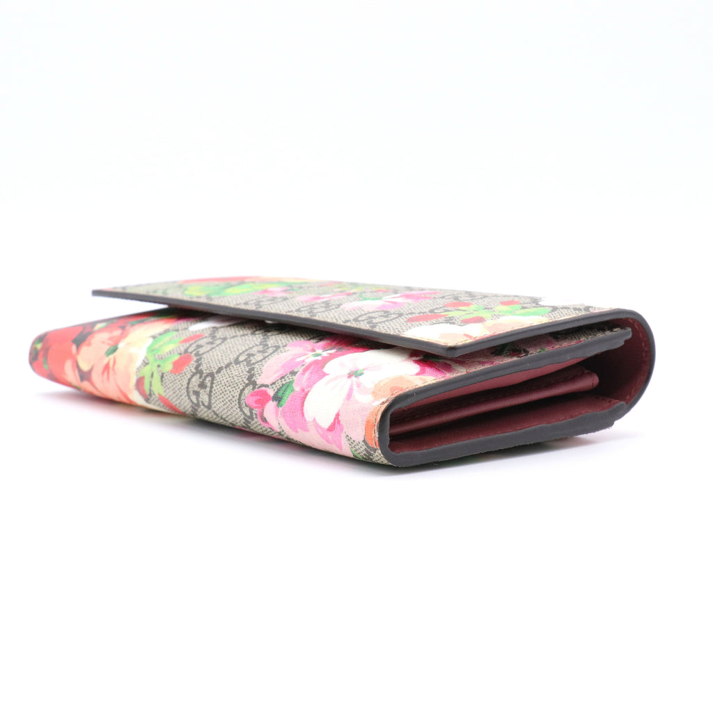 GG Supreme Monogram Blooms Continental Wallet Beige Multicolor Dry Rose