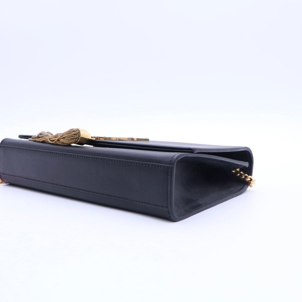 Black Leather Medium Kate Tassel Shoulder Bag twins