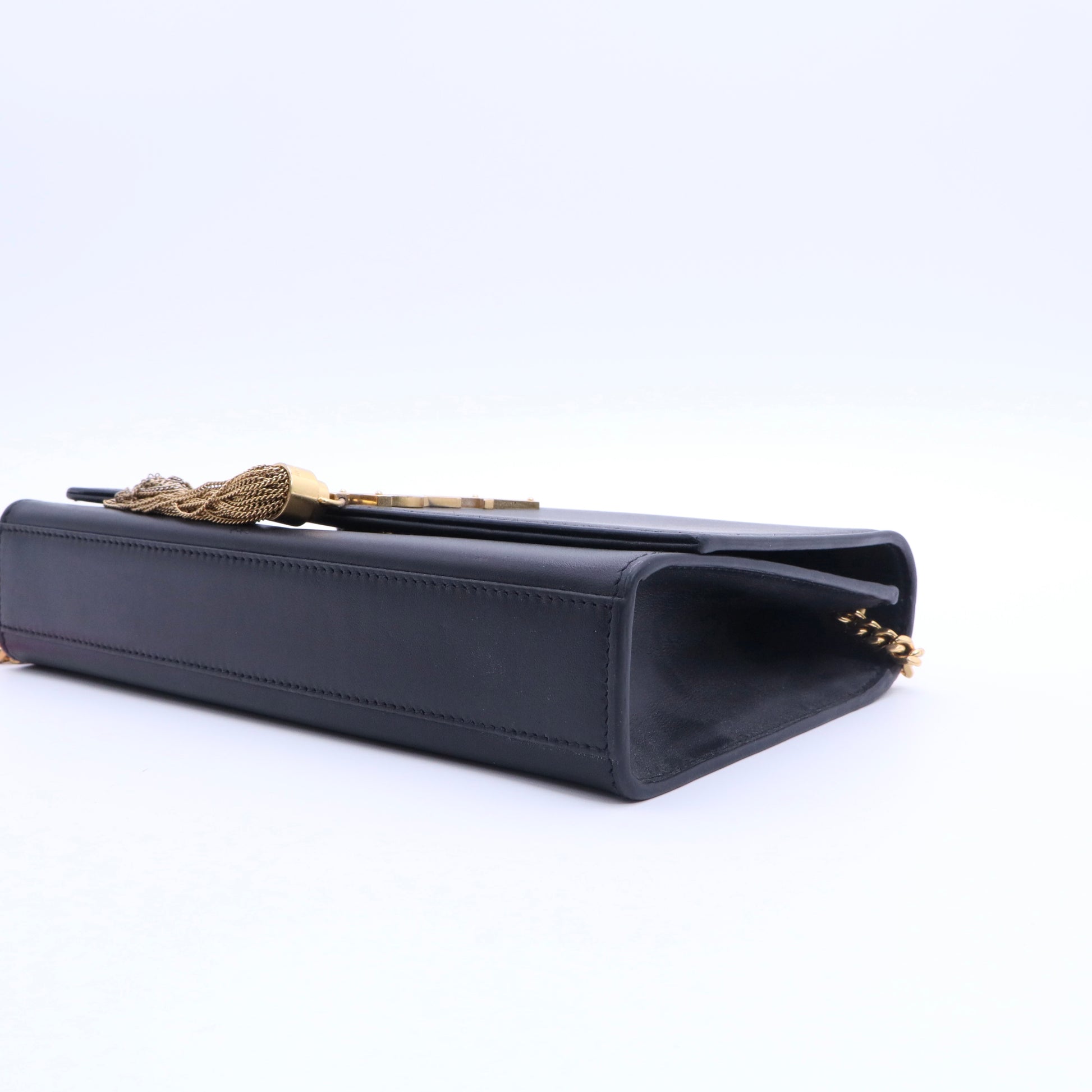 Black Leather Medium Kate Tassel Shoulder Bag twins