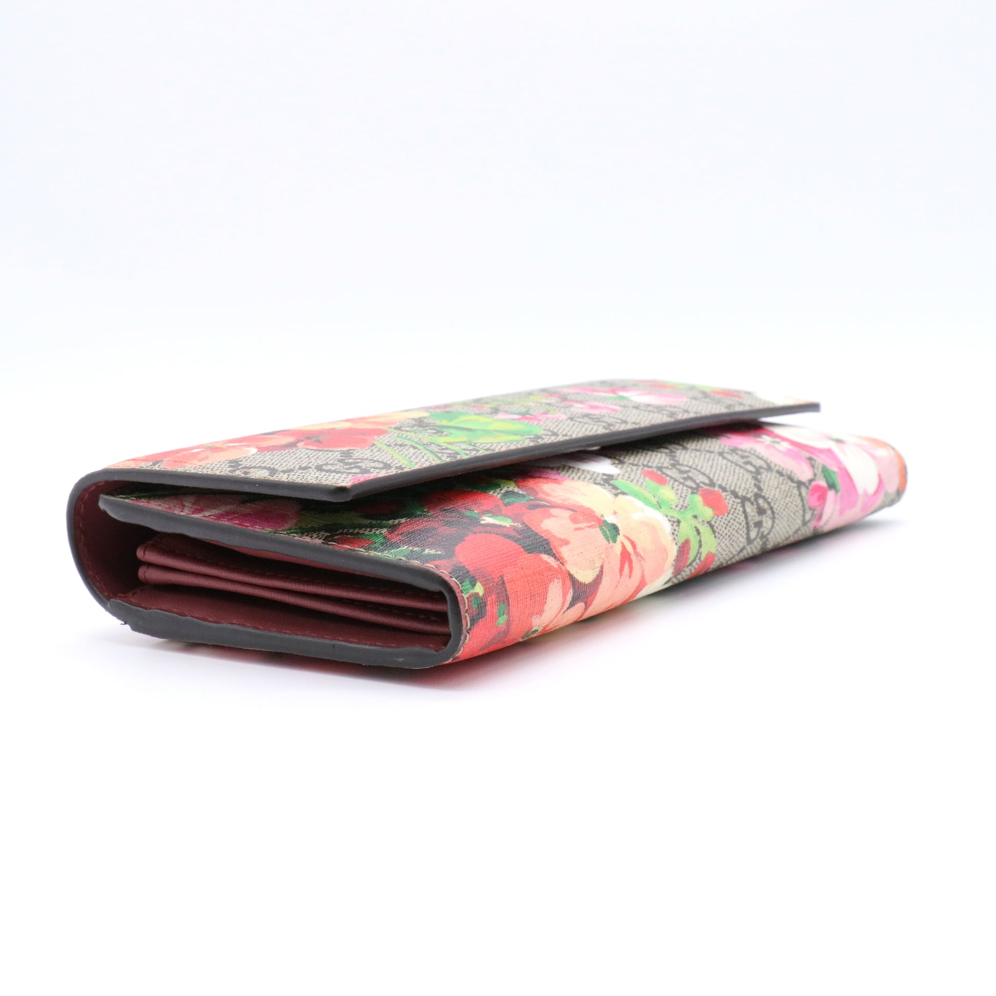 GG Supreme Monogram Blooms Continental Wallet Beige Multicolor Dry Rose