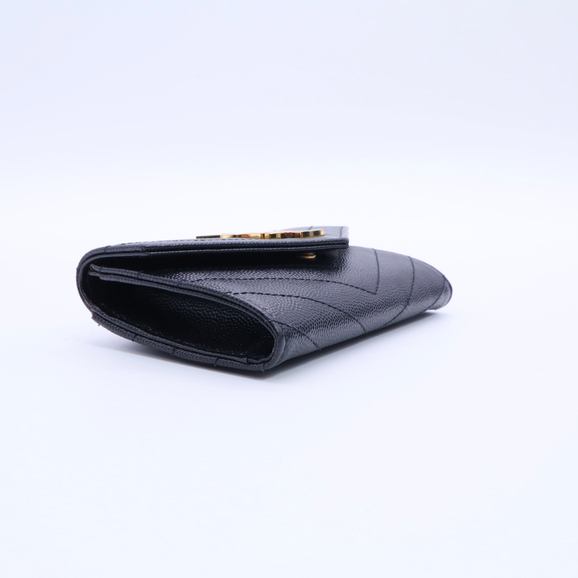 Grain De Poudre Matelasse Chevron Small Monogram Envelope Wallet Black twins