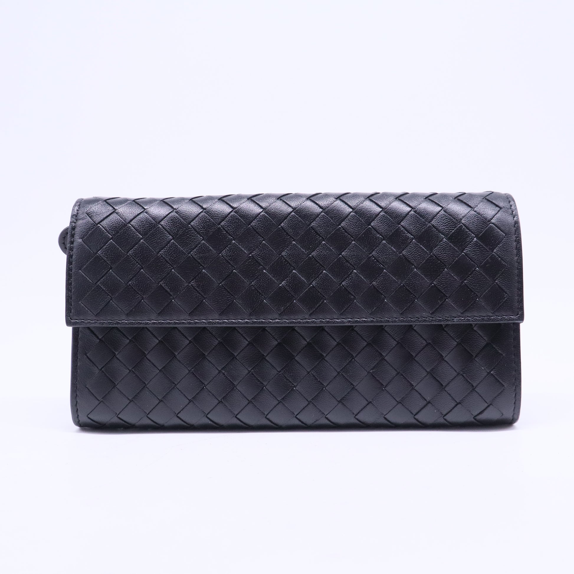 Bottega Veneta Black Intrecciato Leather Flap Continental Wallet W20545