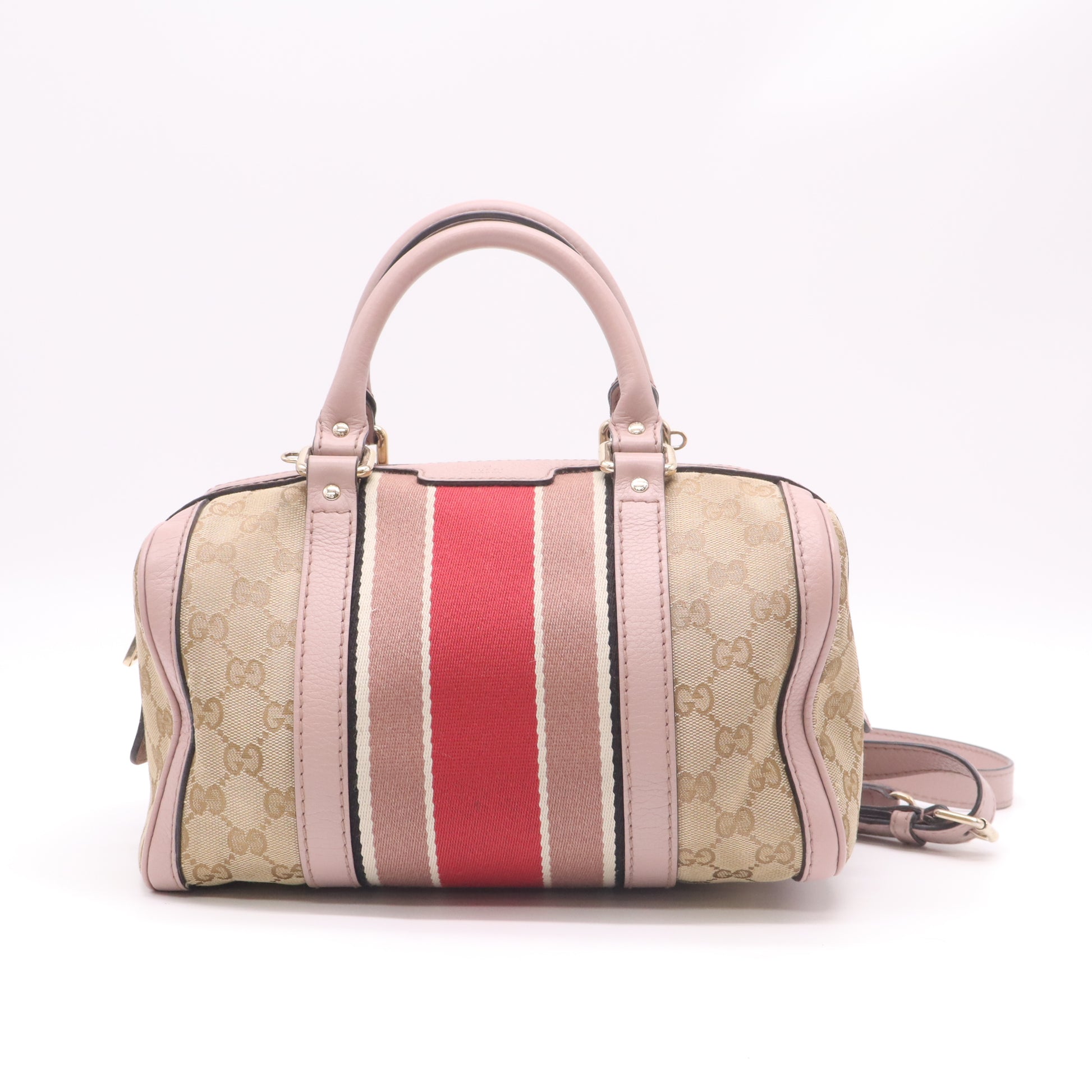 Gucci Beige/Pink GG Canvas Vintage Web Small Joy Boston Bag w/Strap twins B22953