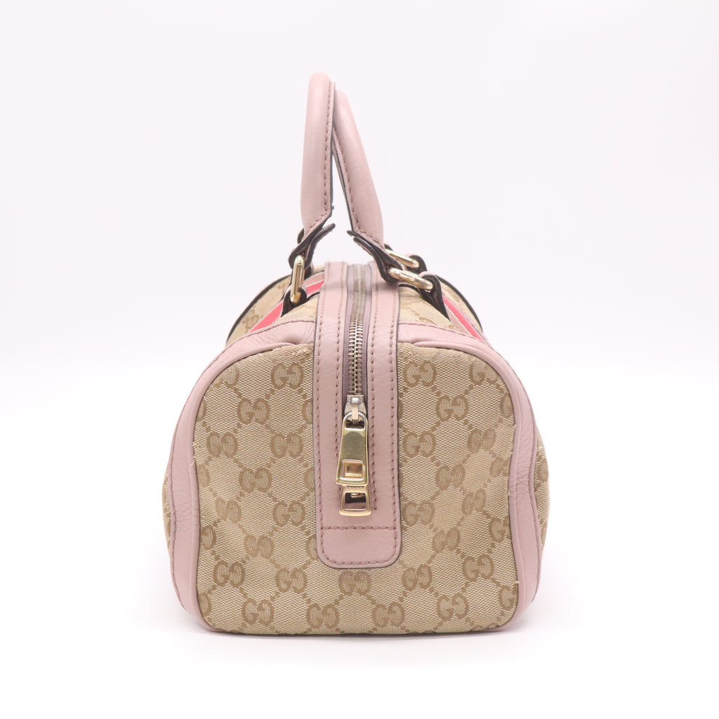 Gucci Beige/Pink GG Canvas Vintage Web Small Joy Boston Bag w/Strap twins B22953