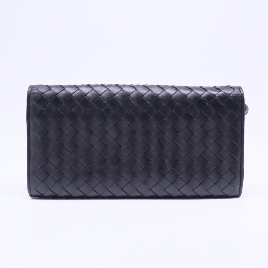 Bottega Veneta Black Intrecciato Leather Flap Continental Wallet W20545