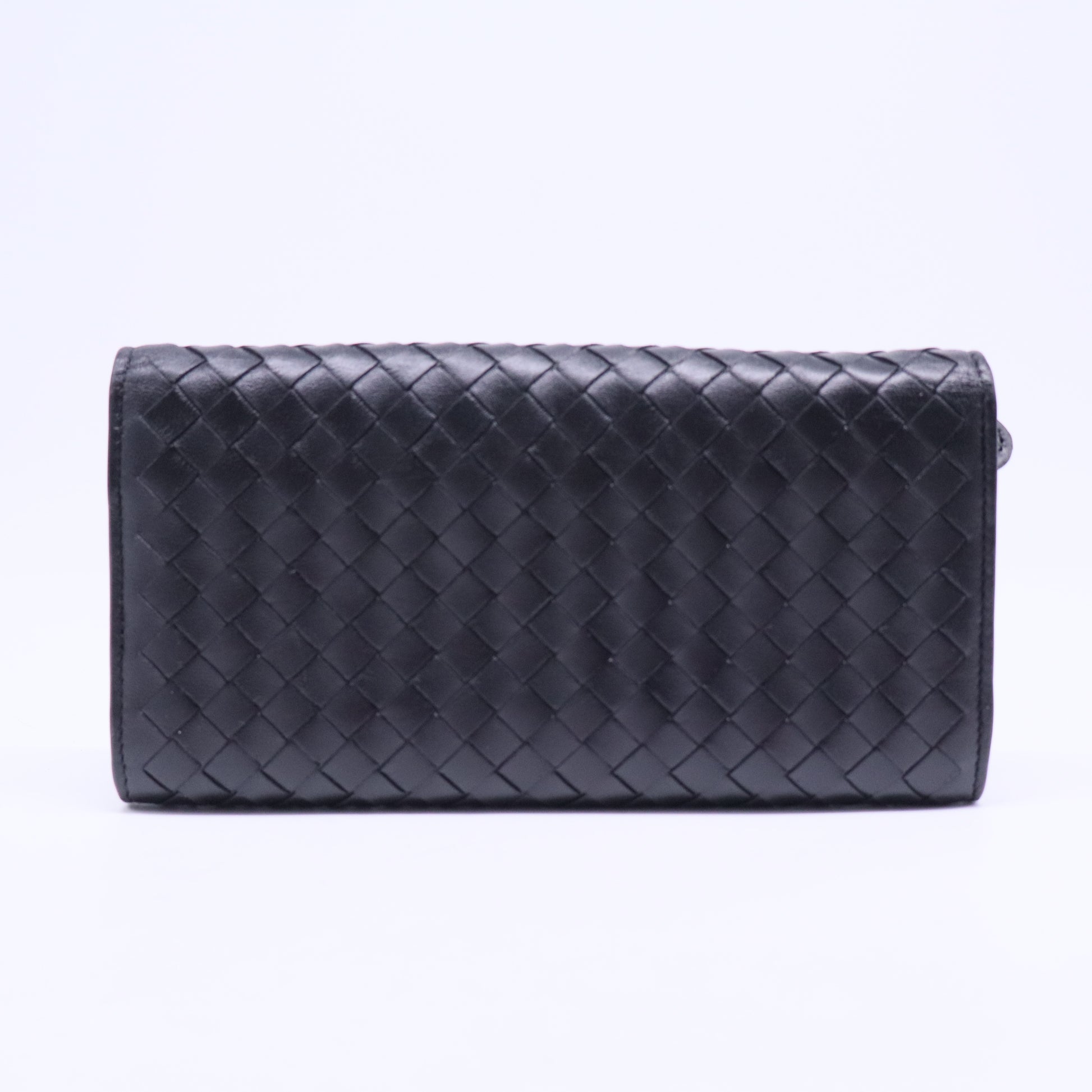 Bottega Veneta Black Intrecciato Leather Flap Continental Wallet W20545