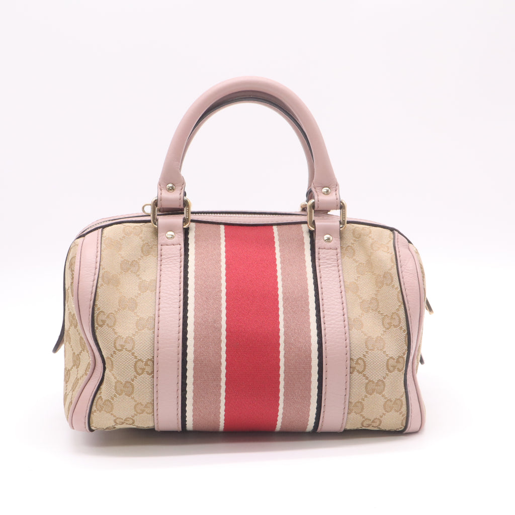 Gucci Beige/Pink GG Canvas Vintage Web Small Joy Boston Bag w/Strap twins B22953
