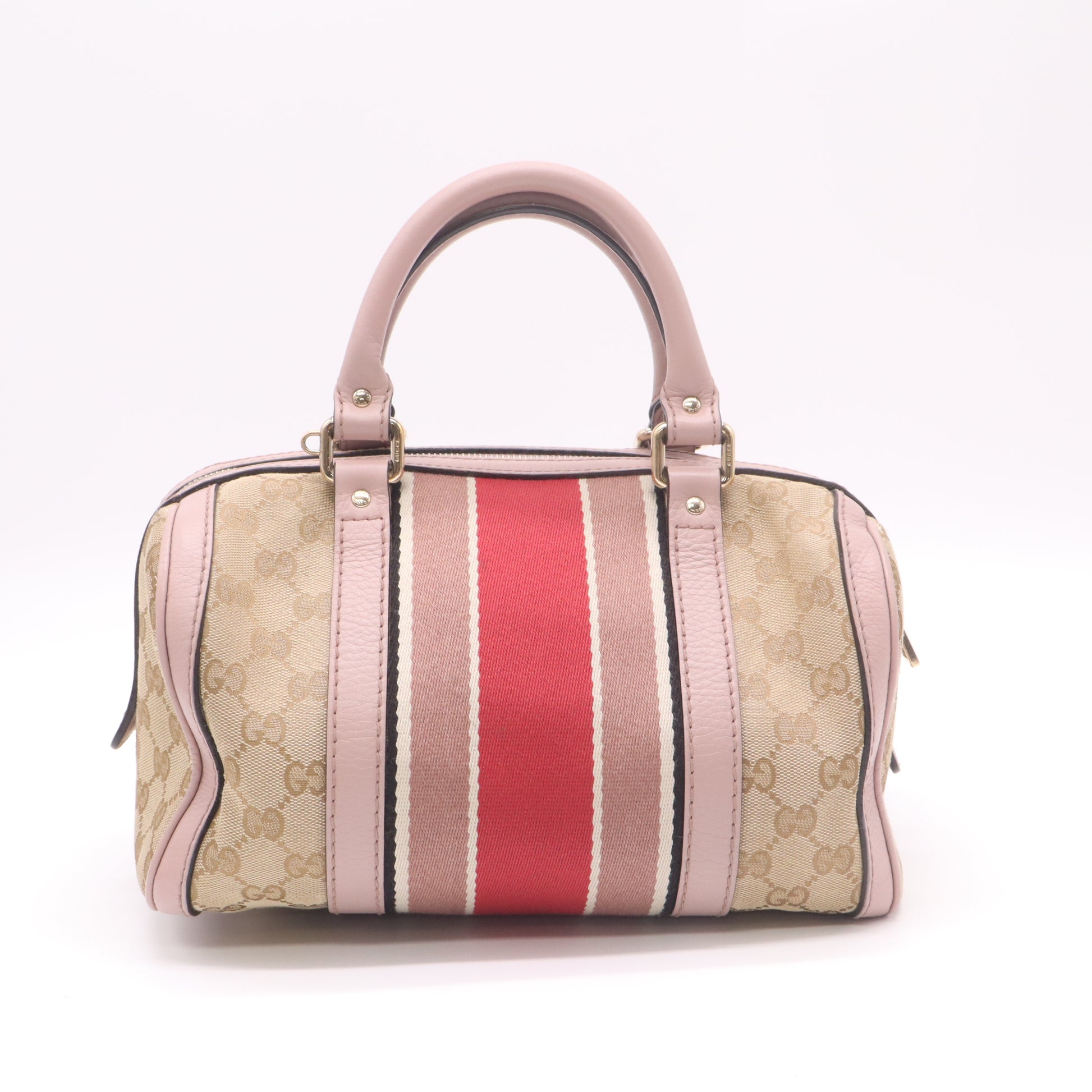 Gucci Beige/Pink GG Canvas Vintage Web Small Joy Boston Bag w/Strap twins B22953