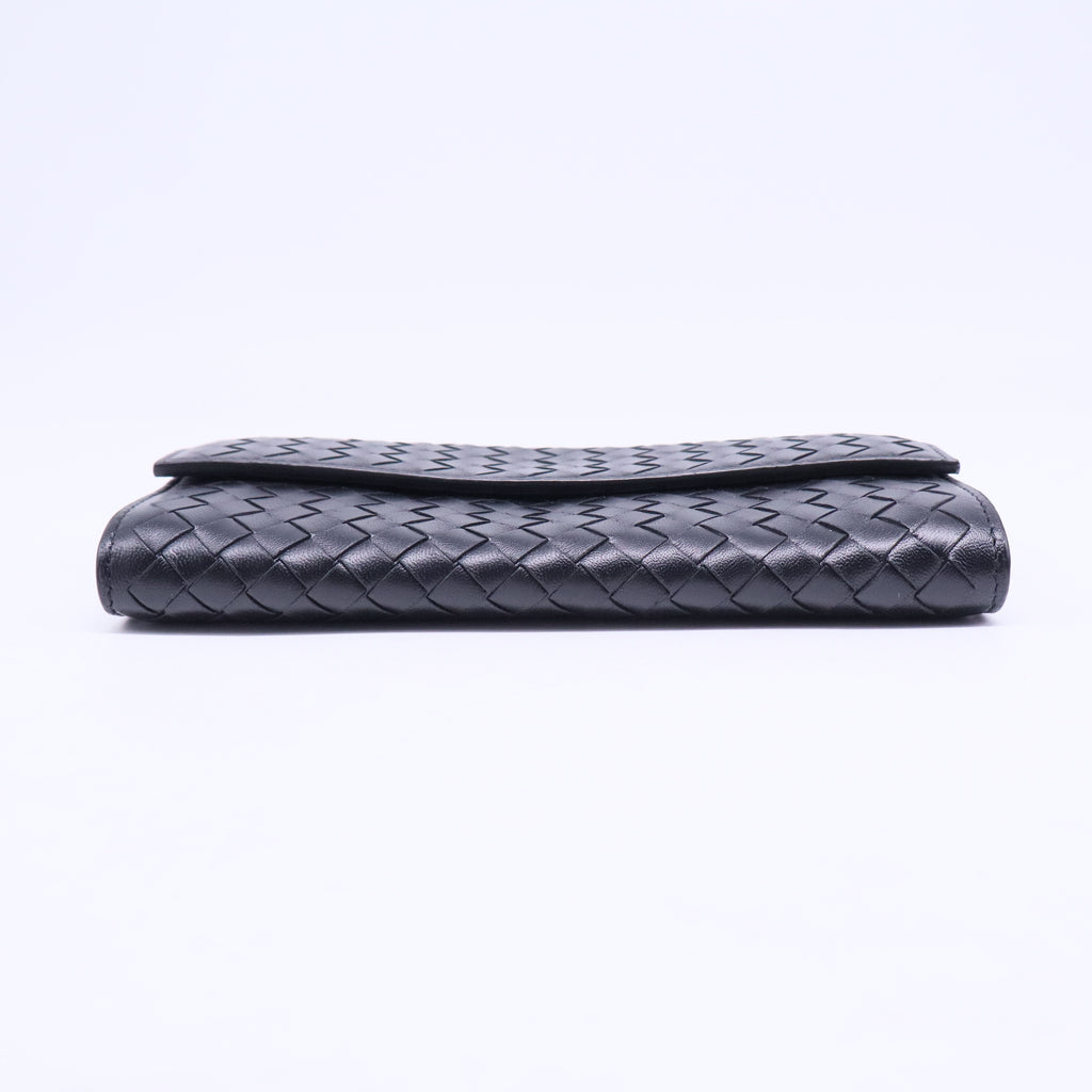 Bottega Veneta Black Intrecciato Leather Flap Continental Wallet W20545