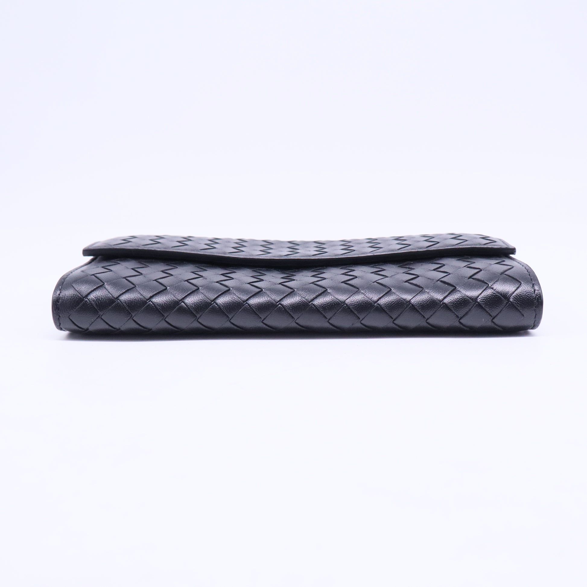Bottega Veneta Black Intrecciato Leather Flap Continental Wallet W20545