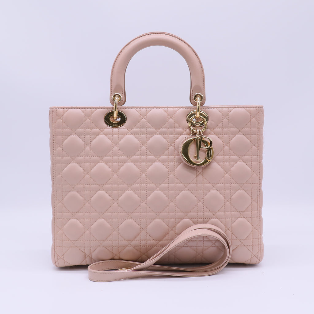 Christian Dior Large Lady Dior Bag in Powder Pink Cannage Lambskin B22469