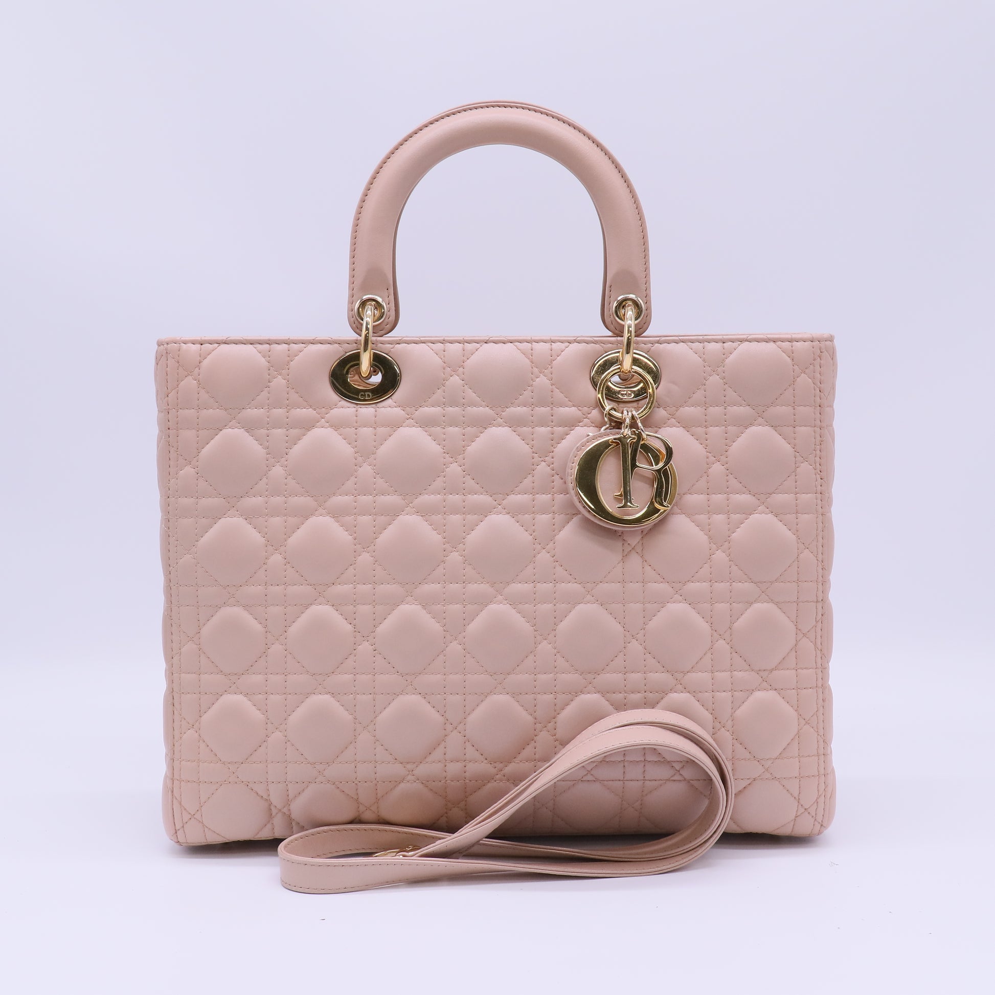 Christian Dior Large Lady Dior Bag in Powder Pink Cannage Lambskin B22469