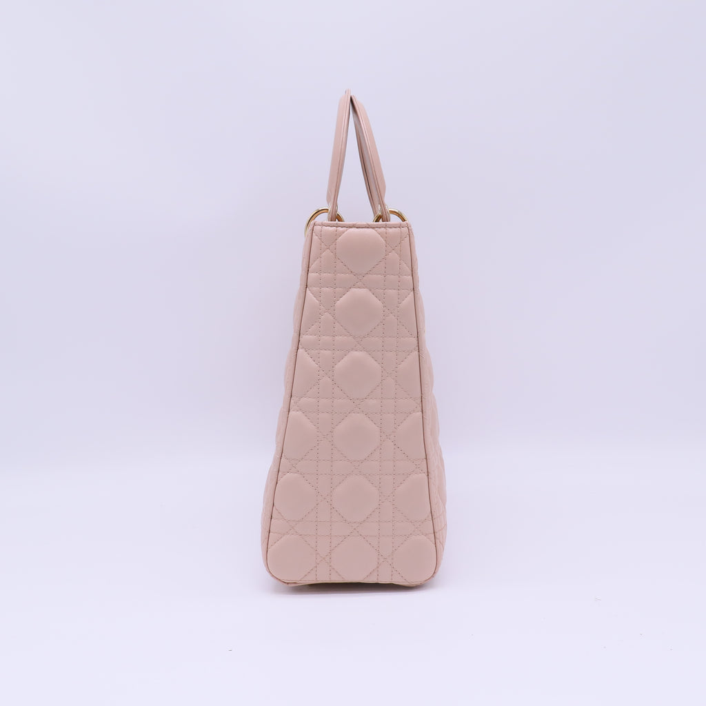 Christian Dior Large Lady Dior Bag in Powder Pink Cannage Lambskin B22469
