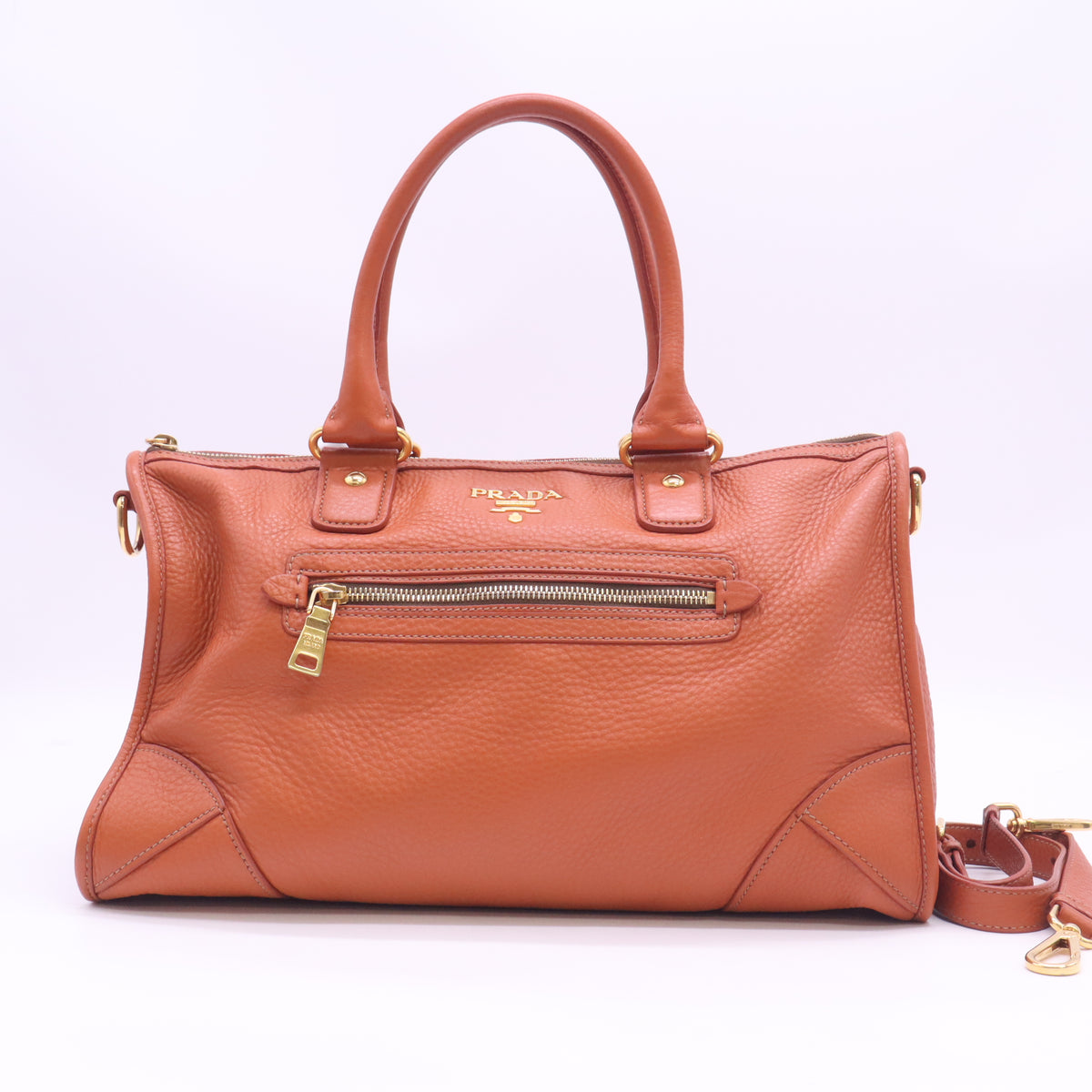 Prada Vitello Daino Front Zip Convertible Satchel Bag twins B24595