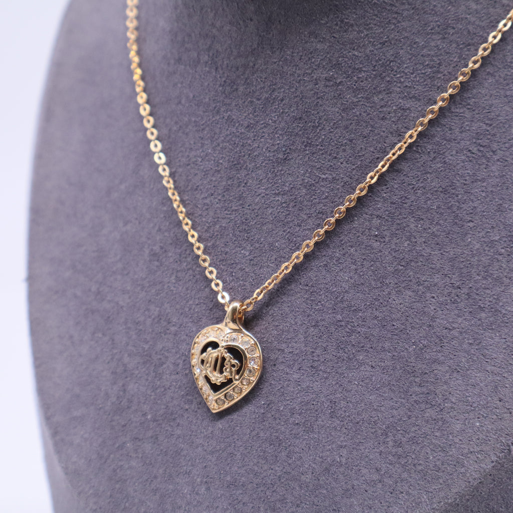 Vintage Crystal Crest Heart Pendant Necklace W20596