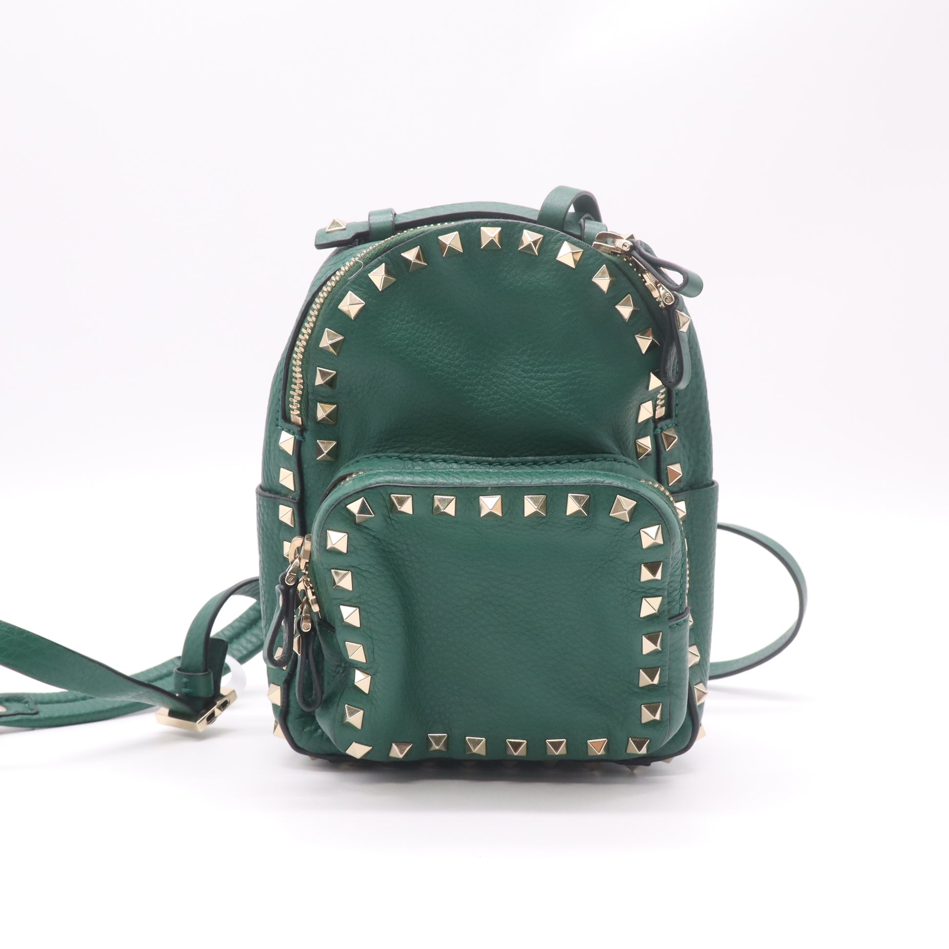 Valentino Green Smooth Leather Rockstud Mini Backpack Bag twins B22577