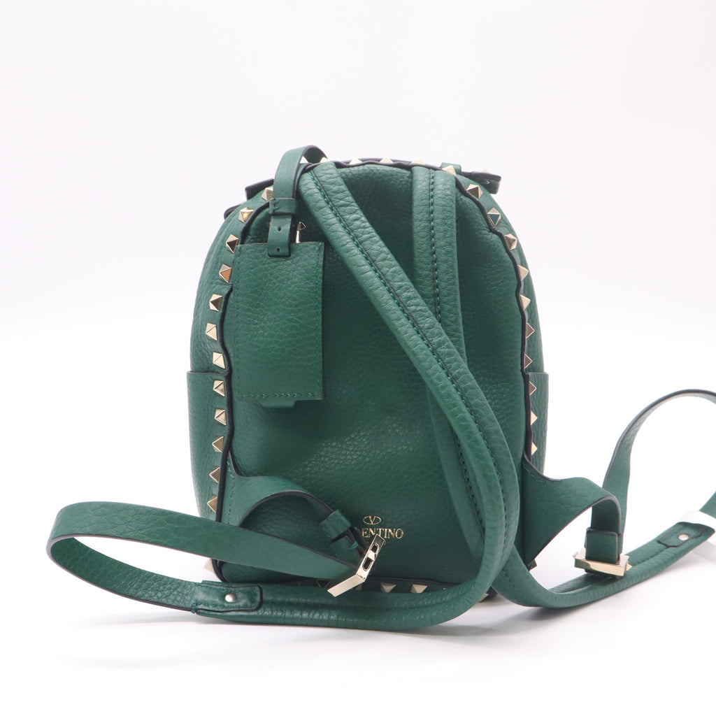 Valentino Green Smooth Leather Rockstud Mini Backpack Bag twins B22577