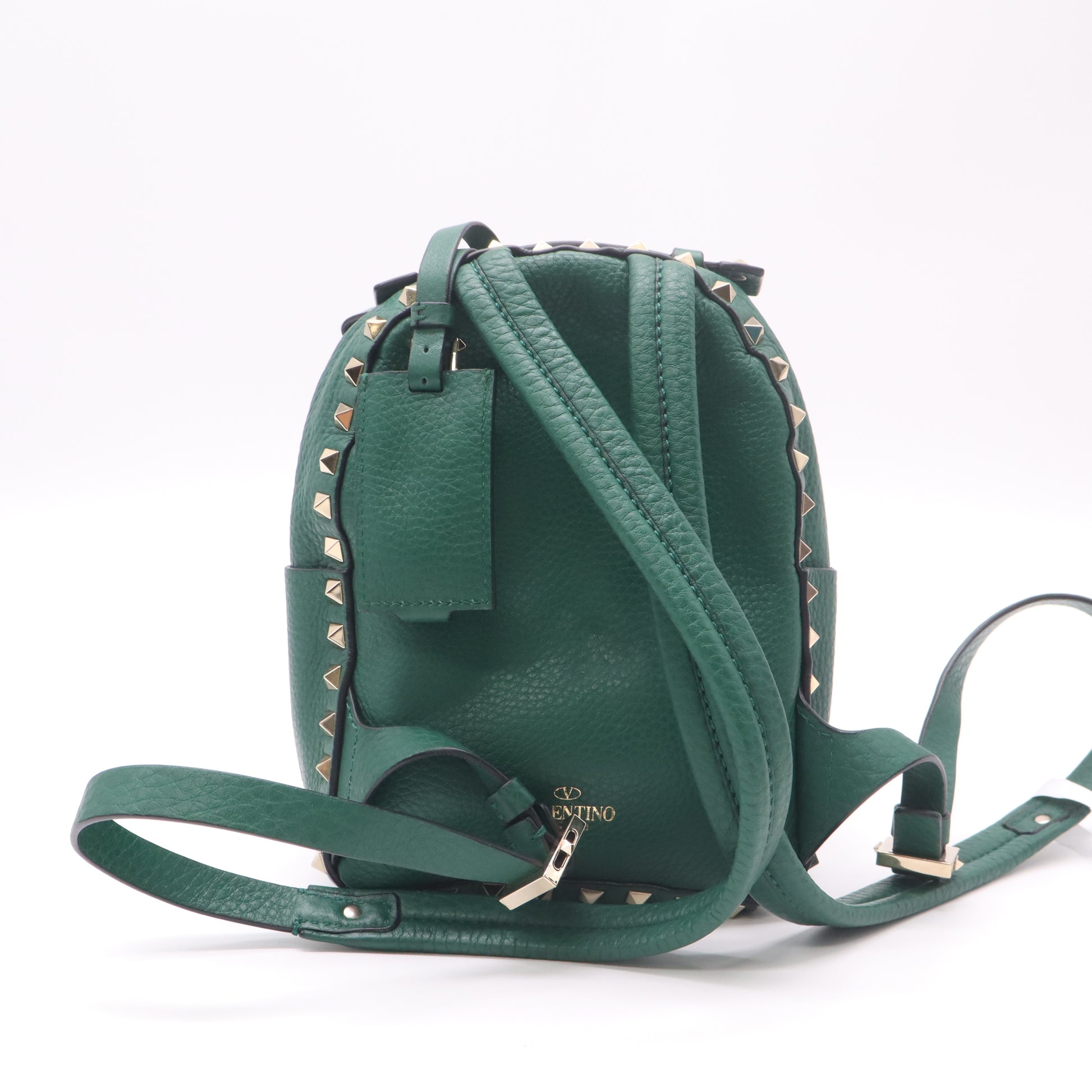 Valentino Green Smooth Leather Rockstud Mini Backpack Bag twins B22577