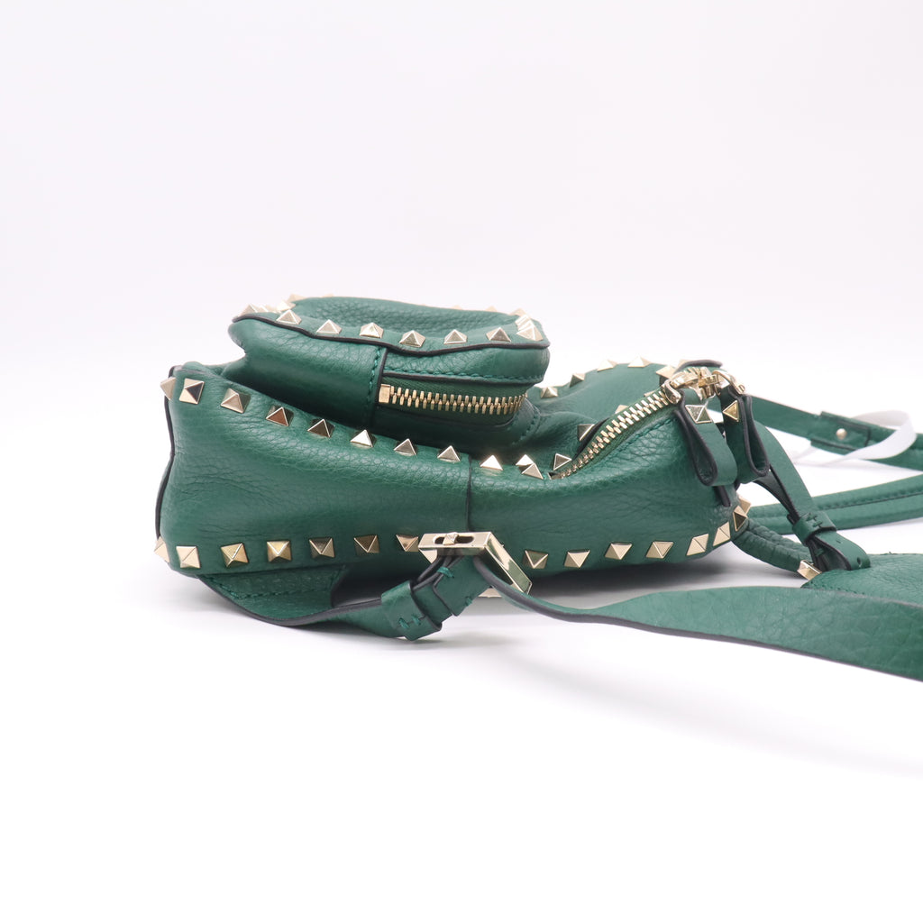 Valentino Green Smooth Leather Rockstud Mini Backpack Bag twins B22577