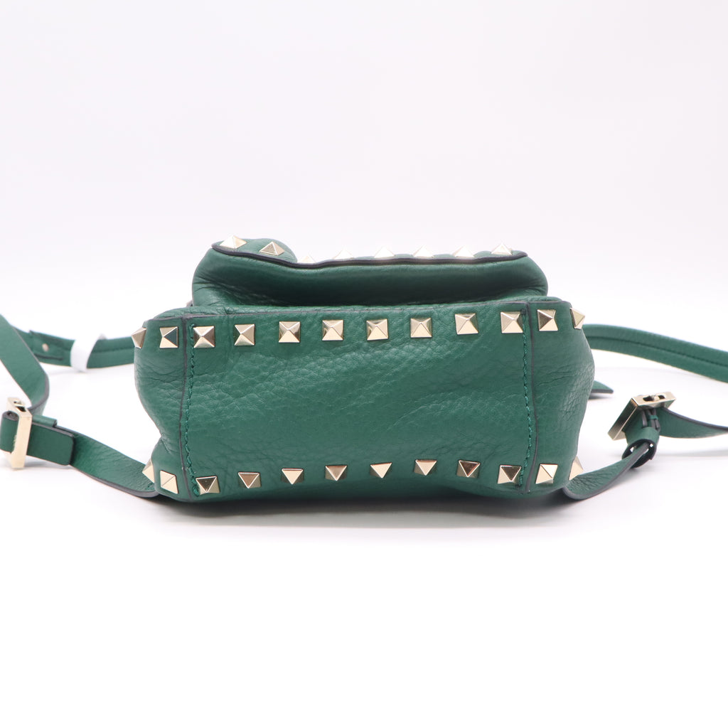 Valentino Green Smooth Leather Rockstud Mini Backpack Bag twins B22577