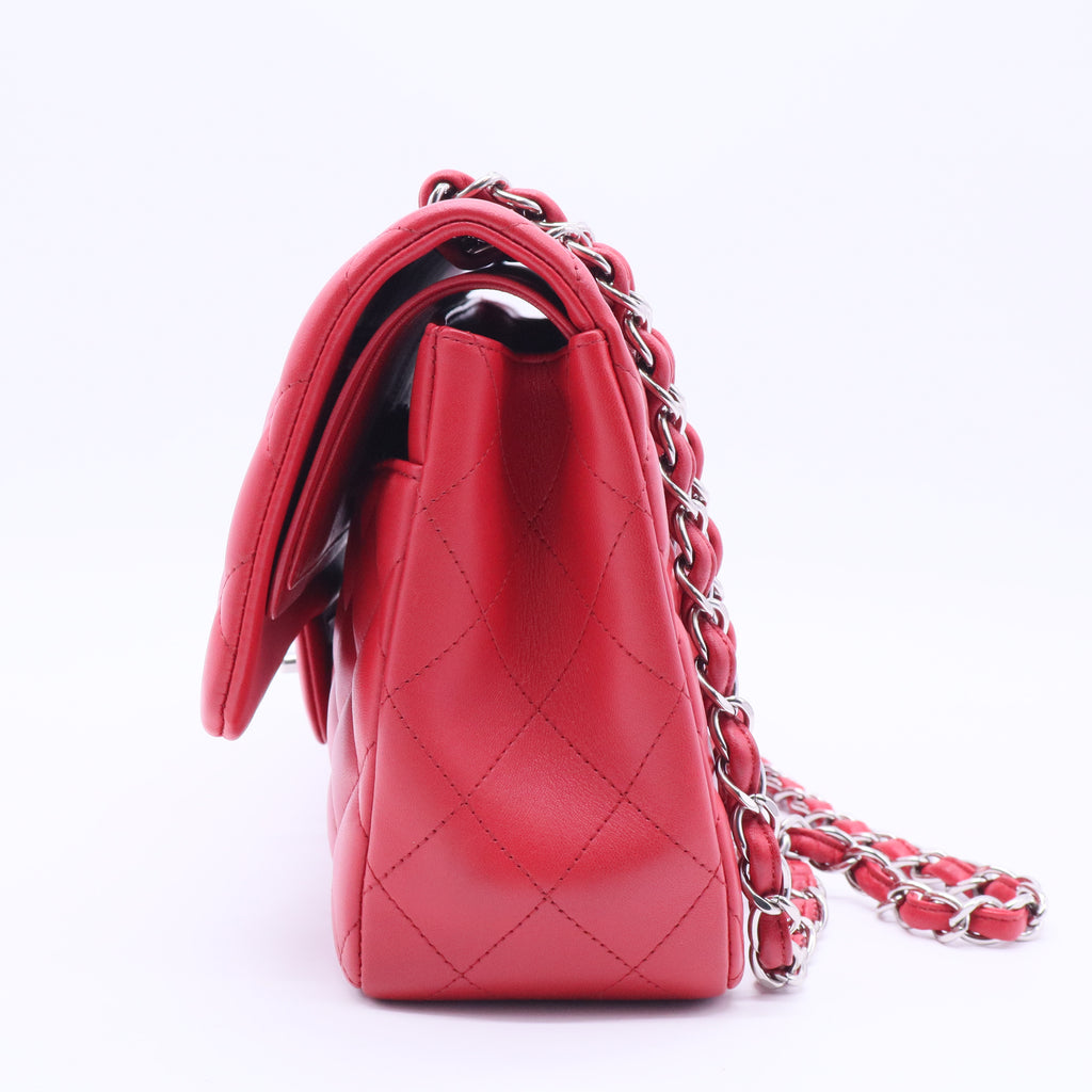 Red Quilted Lambskin Leather Classic Jumbo Double Flap Bag
