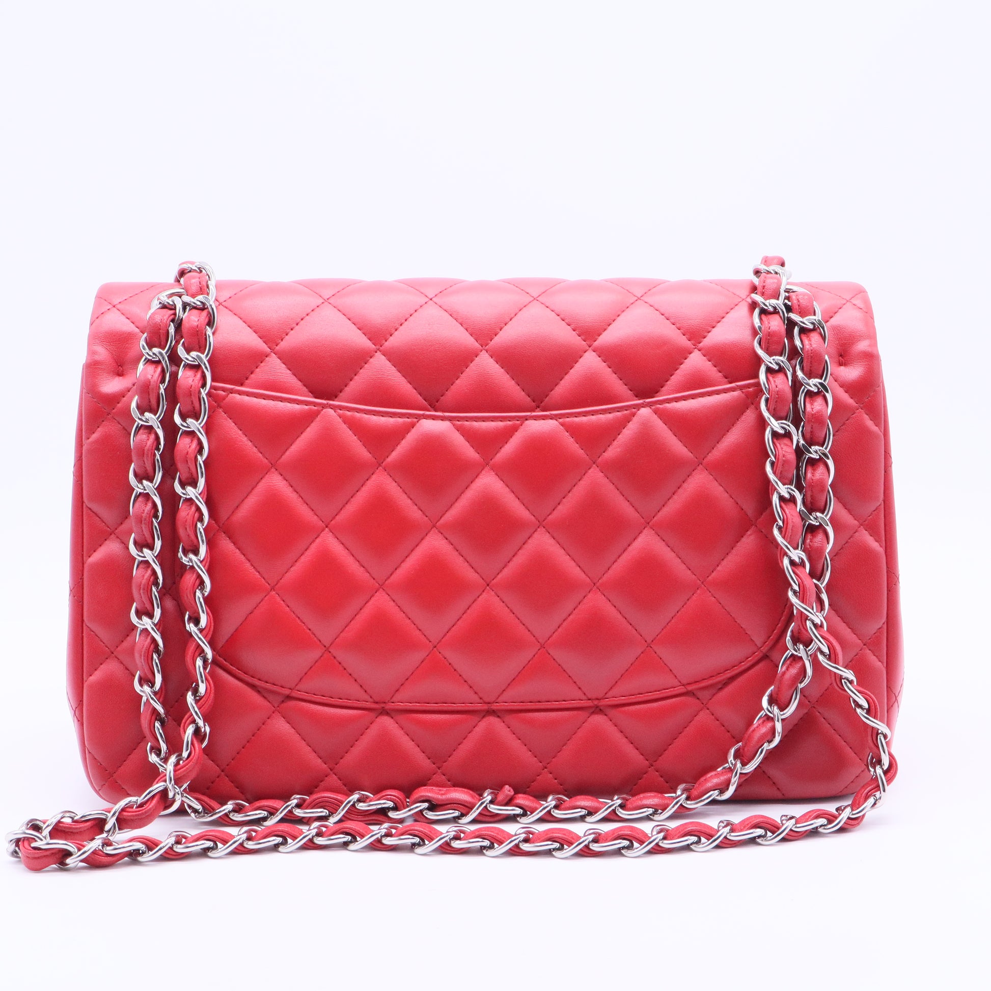 Red Quilted Lambskin Leather Classic Jumbo Double Flap Bag