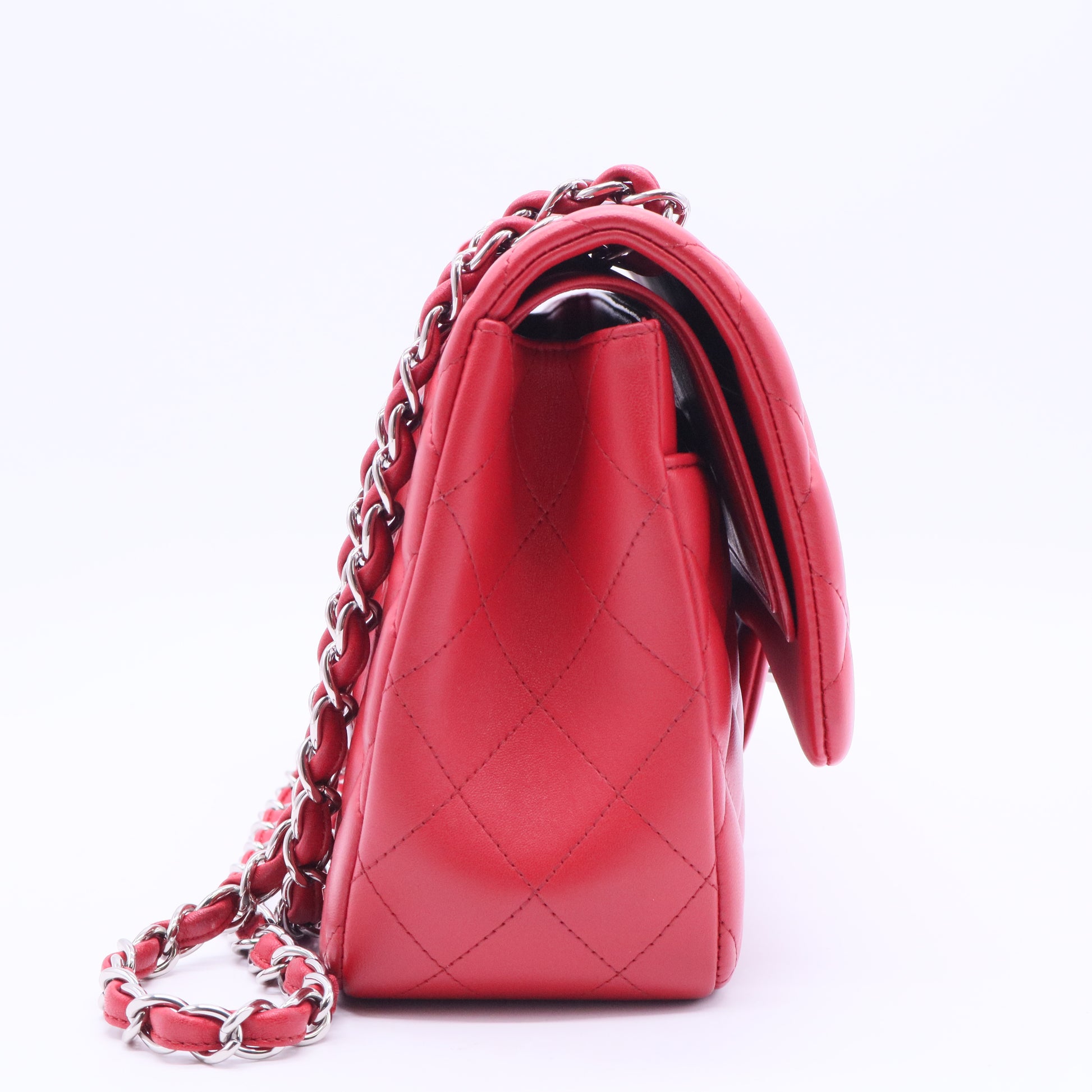 Red Quilted Lambskin Leather Classic Jumbo Double Flap Bag