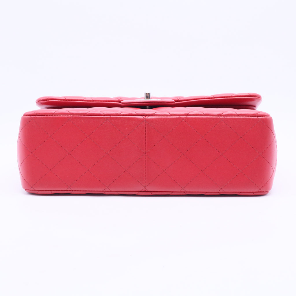 Red Quilted Lambskin Leather Classic Jumbo Double Flap Bag
