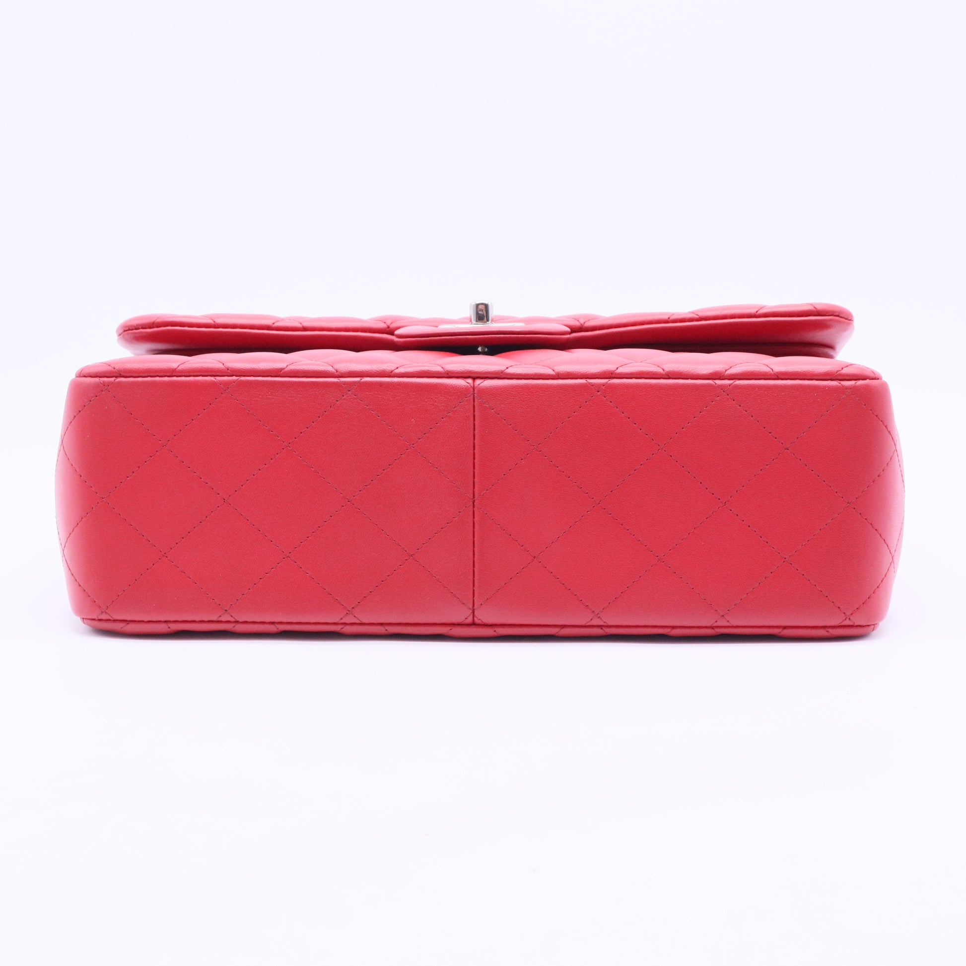 Red Quilted Lambskin Leather Classic Jumbo Double Flap Bag