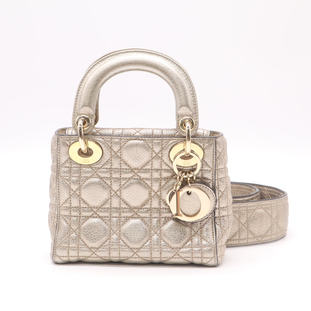 Christian Dior Metallic Lambskin Cannage Small My ABCDior Lady Dior Gold twins B22977
