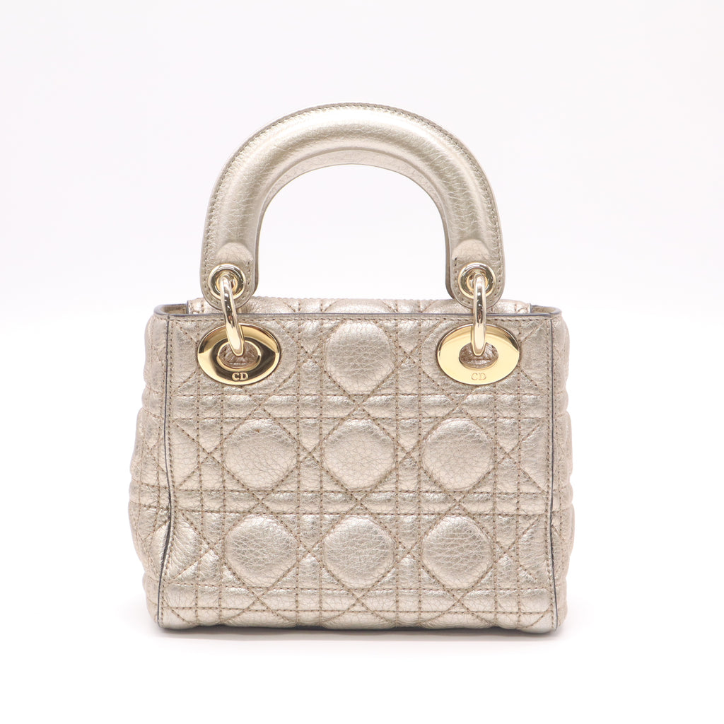 Christian Dior Metallic Lambskin Cannage Small My ABCDior Lady Dior Gold twins B22977