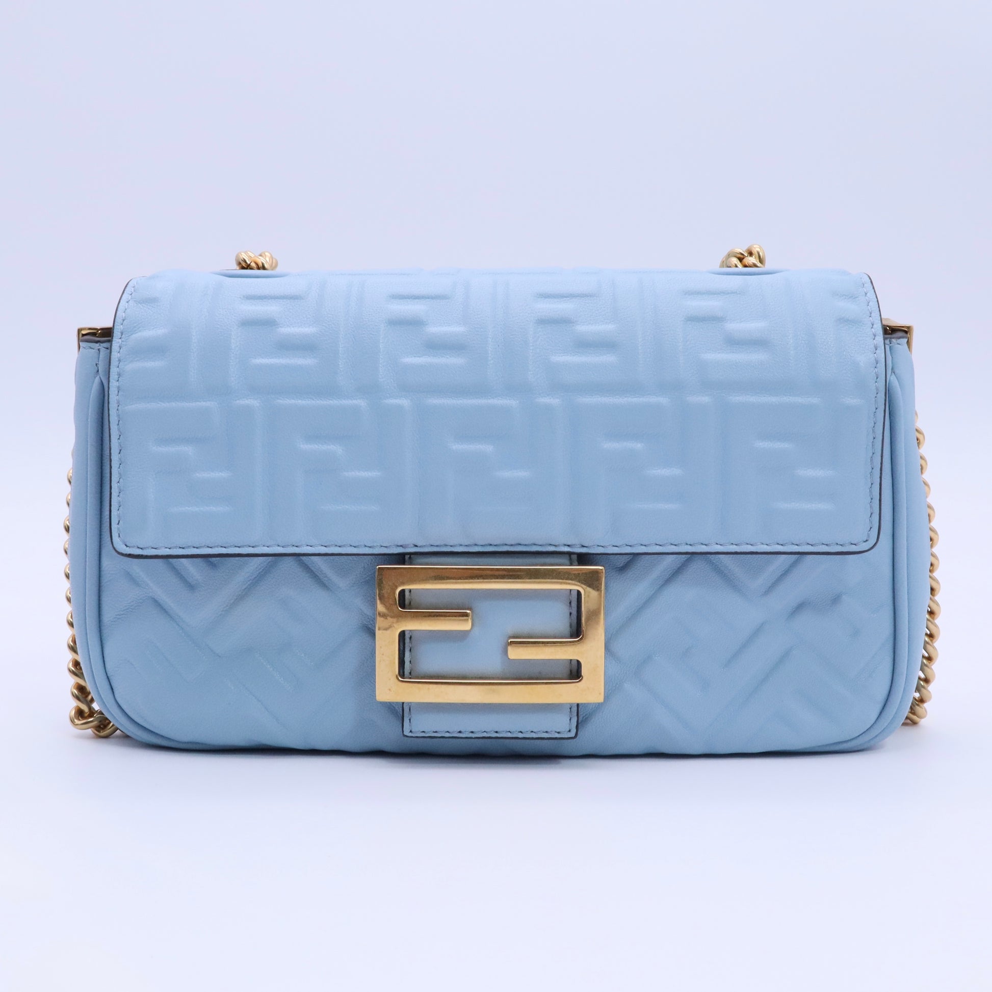 Midi Baguette Chain Bag Zucca Embossed Leather Medium twins