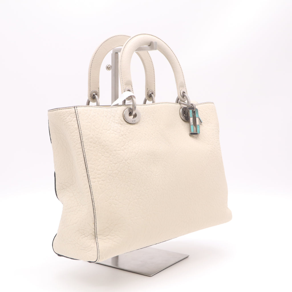 Christian Dior White Pebbled Leather Supple Large Lady Dior Bag twins B22921
