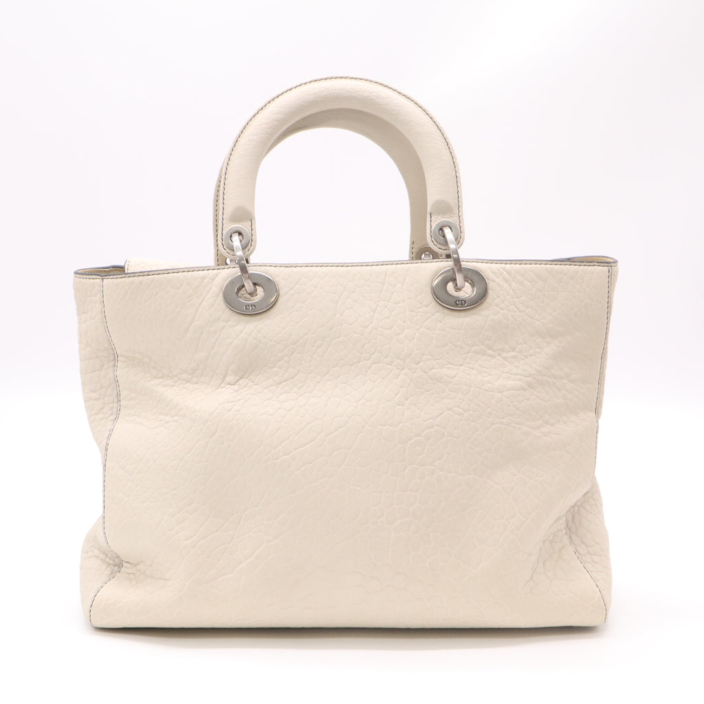 Christian Dior White Pebbled Leather Supple Large Lady Dior Bag twins B22921