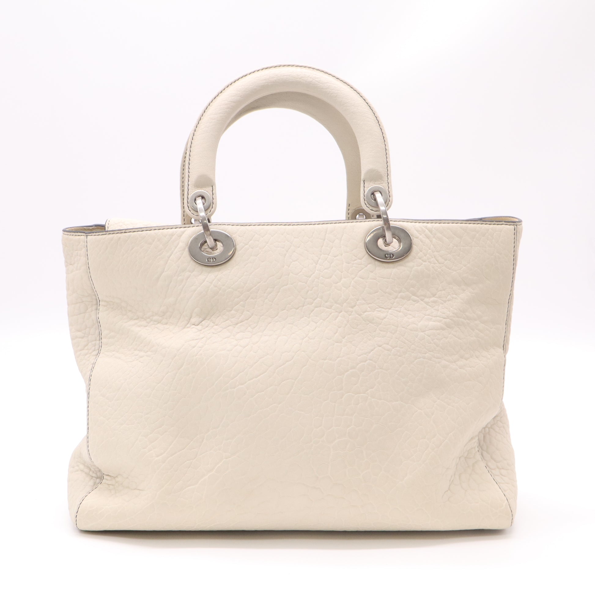 Christian Dior White Pebbled Leather Supple Large Lady Dior Bag twins B22921