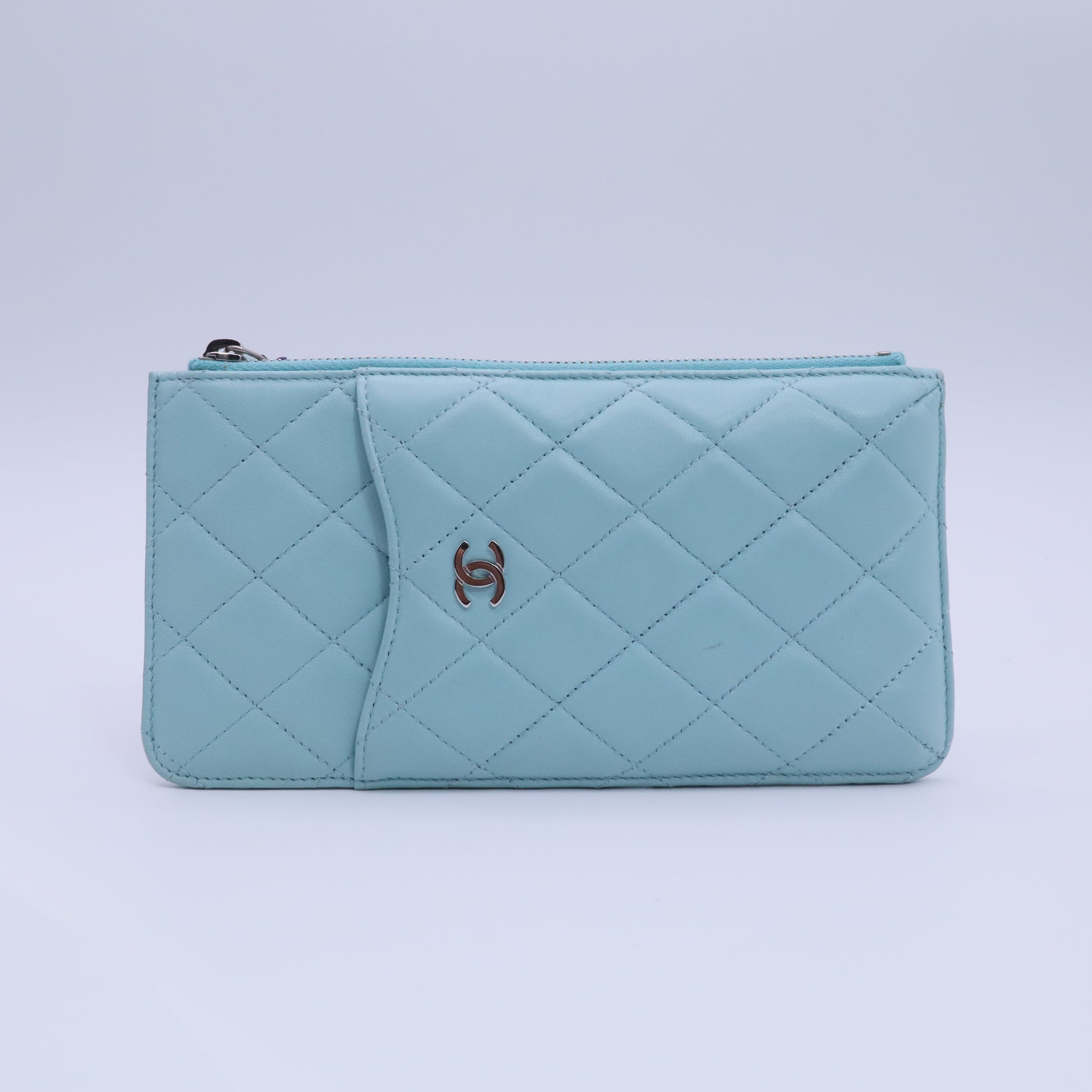 Caviar Quilted Classic Flat Wallet Pouch Light Blue twins