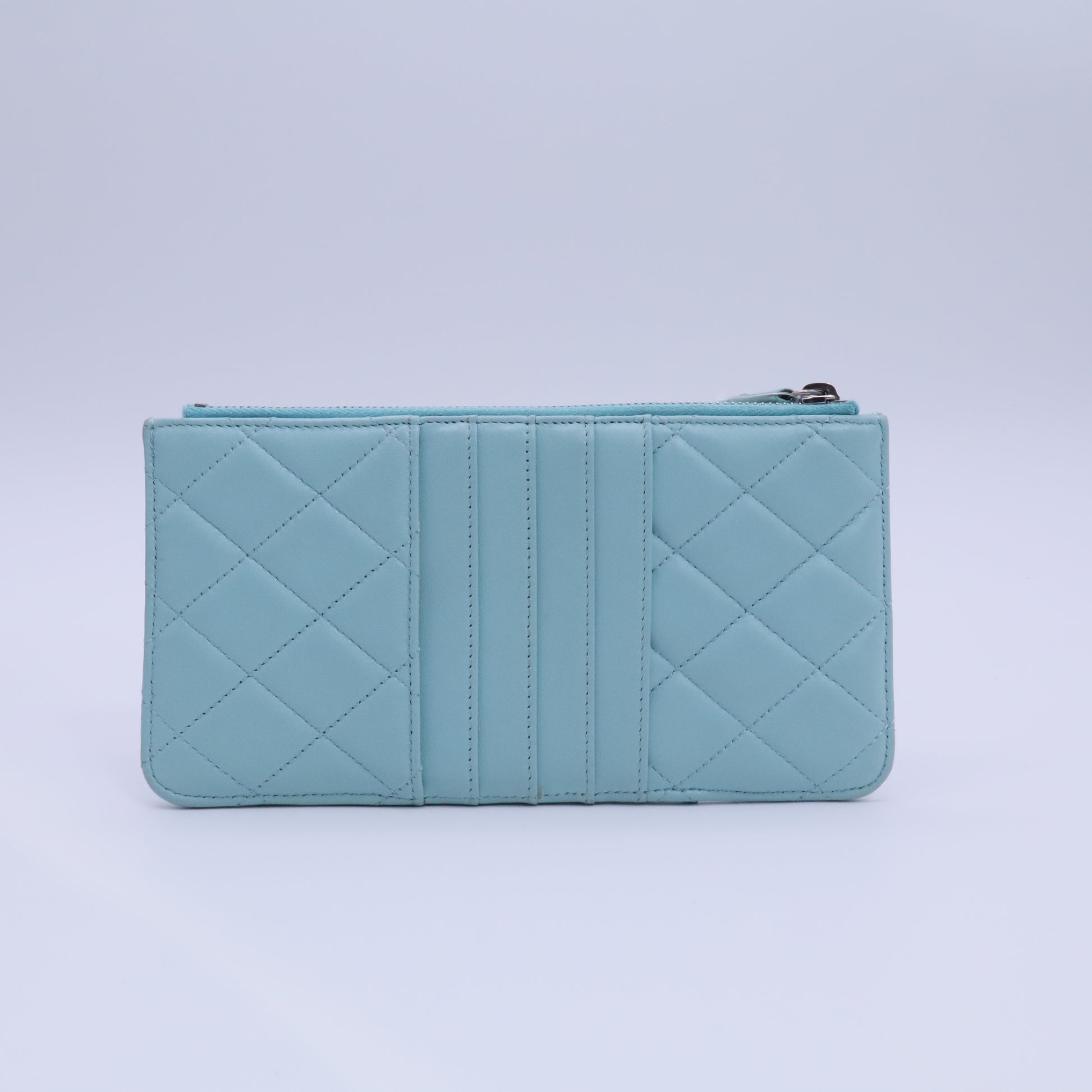 Caviar Quilted Classic Flat Wallet Pouch Light Blue twins