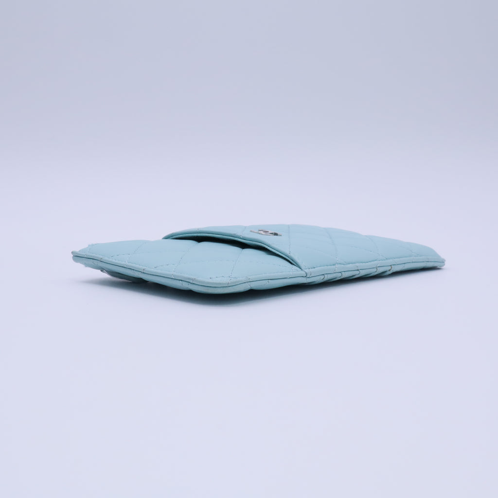 Caviar Quilted Classic Flat Wallet Pouch Light Blue twins