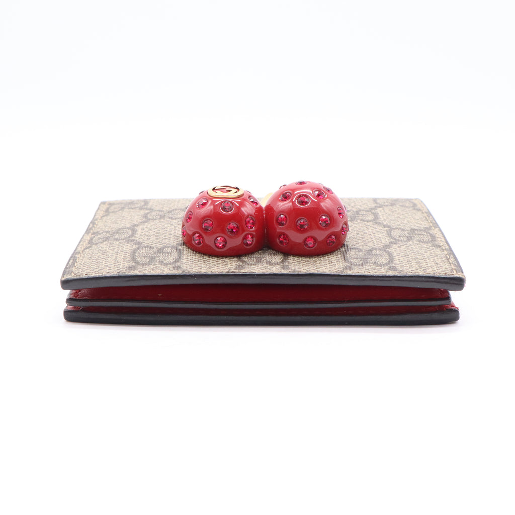 Gucci Cherry GG Supreme Card Case Wallet W21224