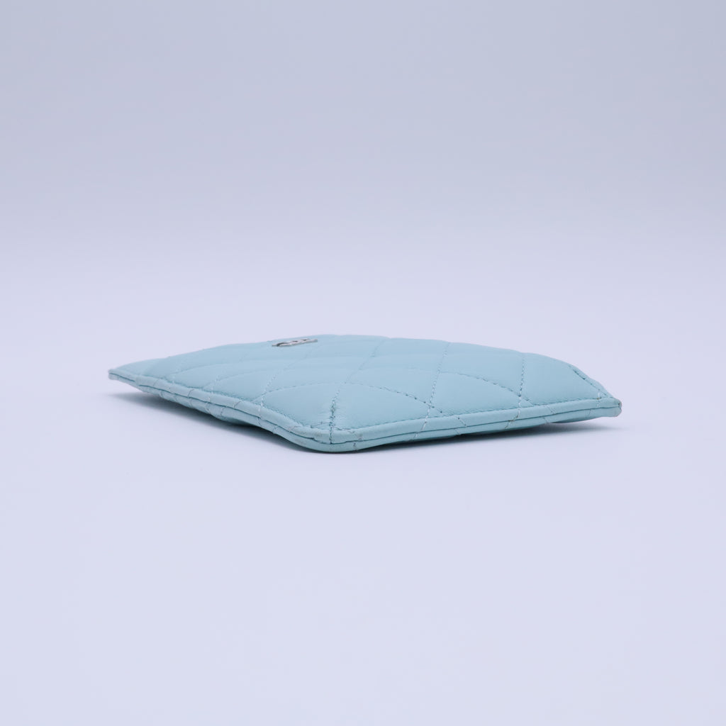 Caviar Quilted Classic Flat Wallet Pouch Light Blue twins