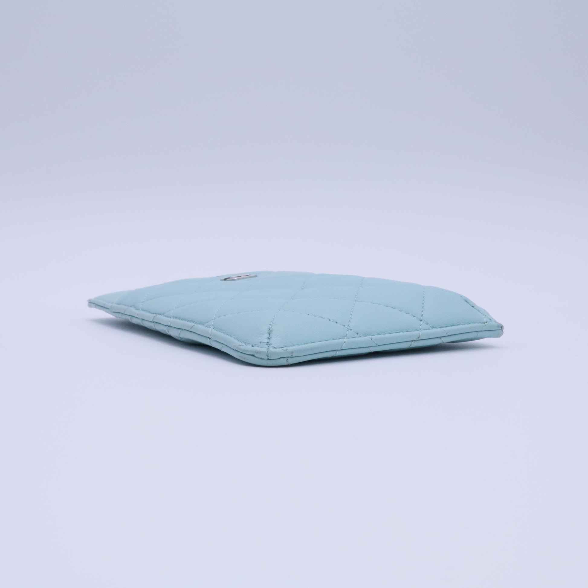 Caviar Quilted Classic Flat Wallet Pouch Light Blue twins