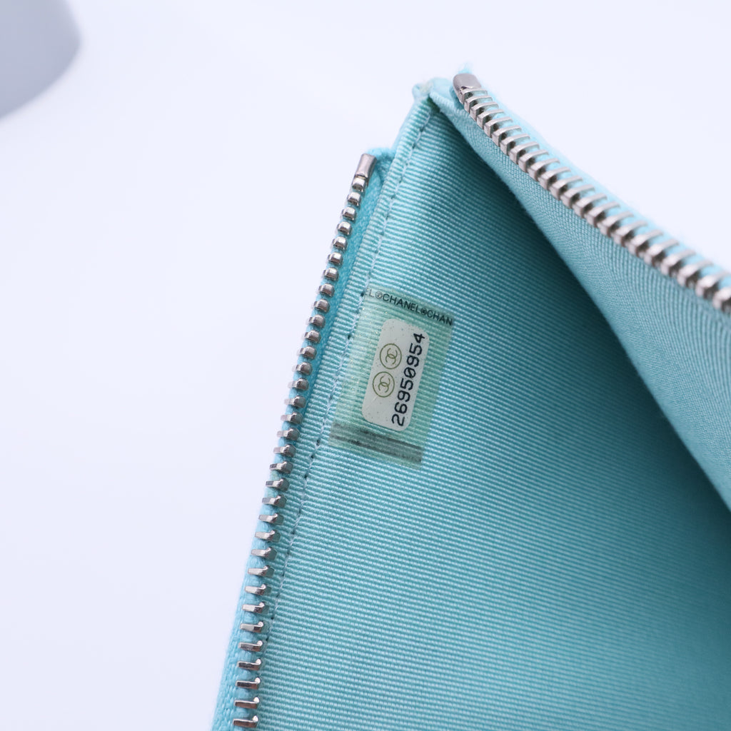 Caviar Quilted Classic Flat Wallet Pouch Light Blue twins