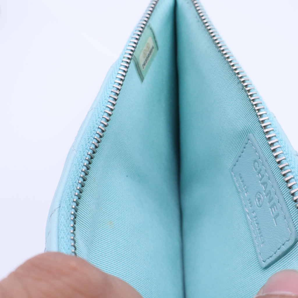 Caviar Quilted Classic Flat Wallet Pouch Light Blue twins