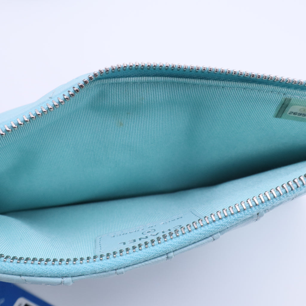 Caviar Quilted Classic Flat Wallet Pouch Light Blue twins