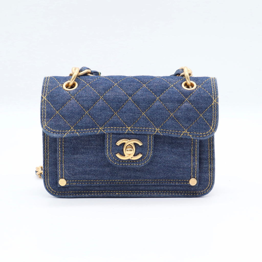 Denim Quilted Double You Mini Flap Blue Golden TWINS  LDJ3353