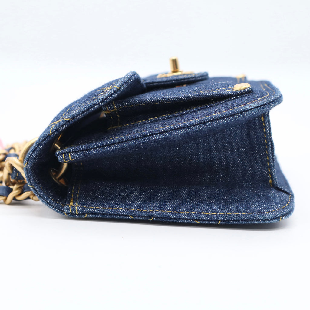 Denim Quilted Double You Mini Flap Blue Golden TWINS  LDJ3353