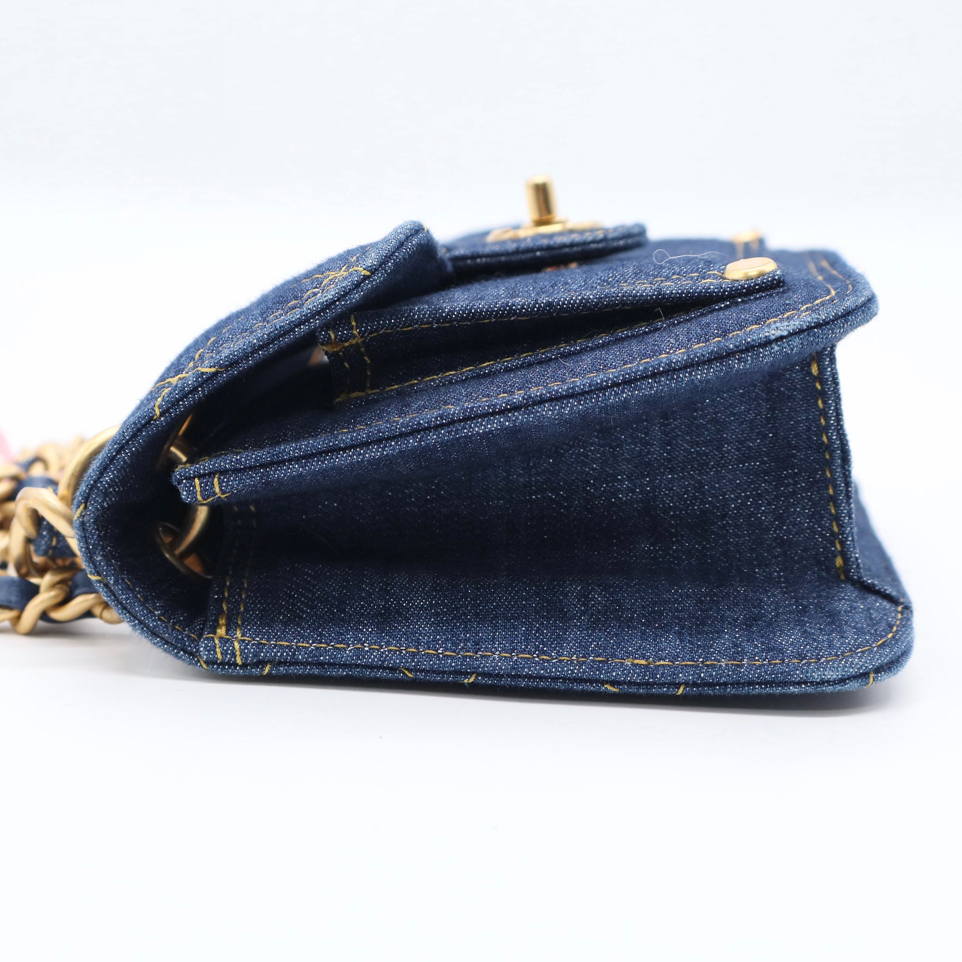 Denim Quilted Double You Mini Flap Blue Golden TWINS  LDJ3353