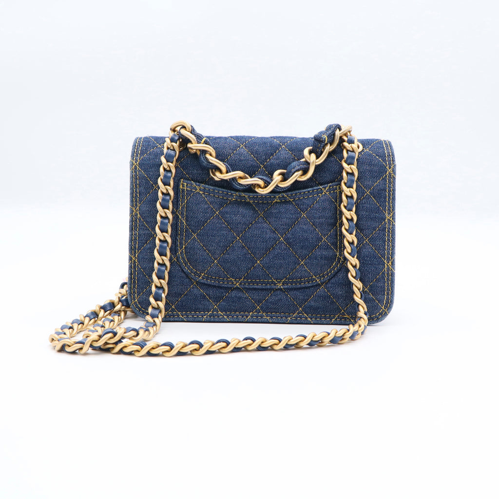 Denim Quilted Double You Mini Flap Blue Golden TWINS  LDJ3353