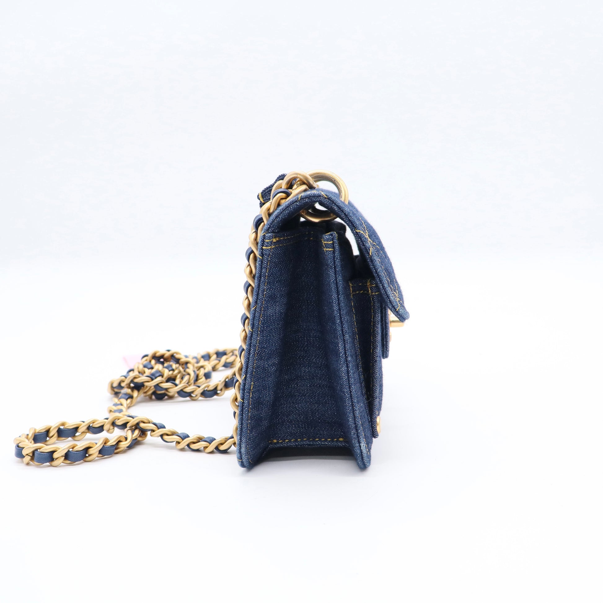 Denim Quilted Double You Mini Flap Blue Golden TWINS  LDJ3353